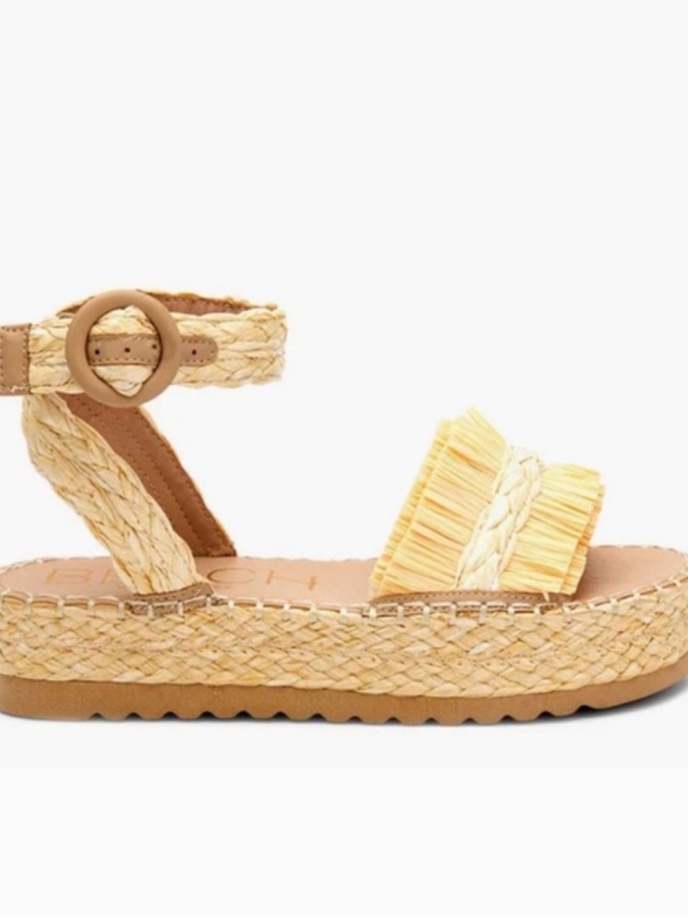 Fringed Raffia Platform Espadrille Sandals - Natural